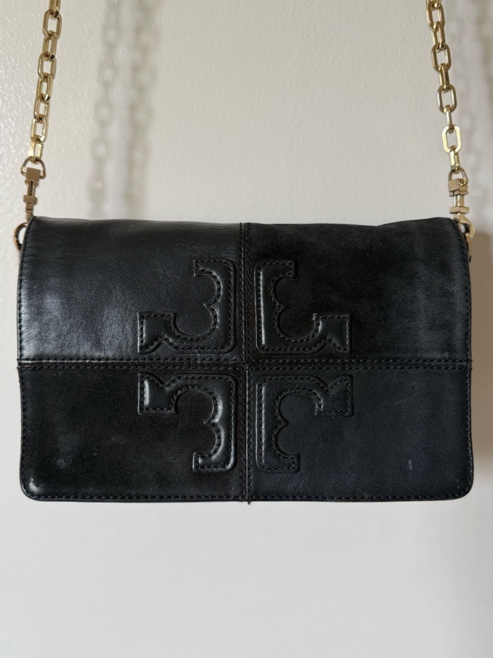 VINTAGE Tory Burch Natalie Leather and Suede with Gold Chain Crossbody Strap